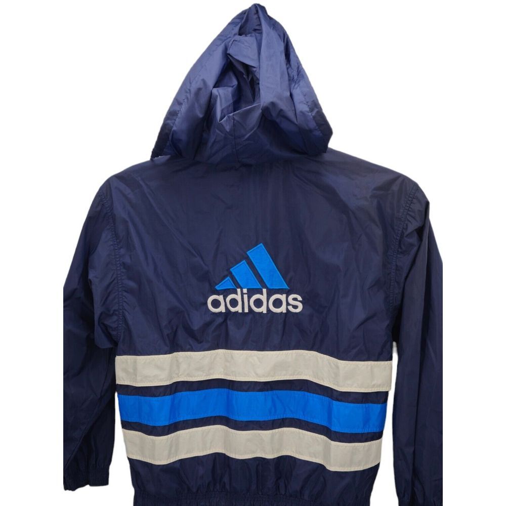Adidas VTG Windbreaker Jacket Blue Embroidered Back Logo Size Large Full Zip Y2K - Picture 4 of 13